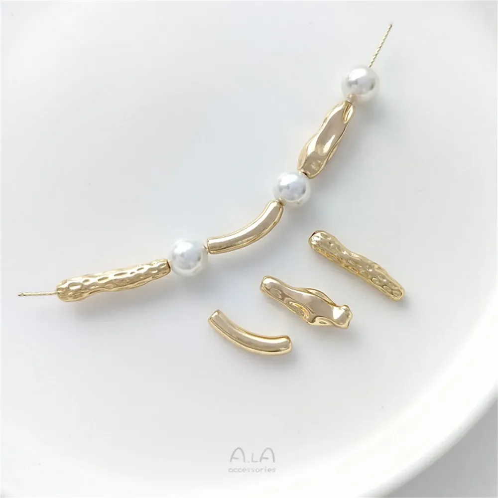 14K gold color retaining strip imitation Baroque tube toothpick bead straight hole crescent shaped partition DIY accessories