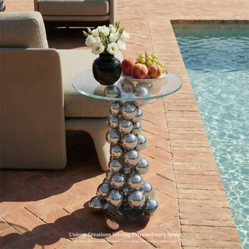 Modern round glass side table metal coffee table, durable home furniture