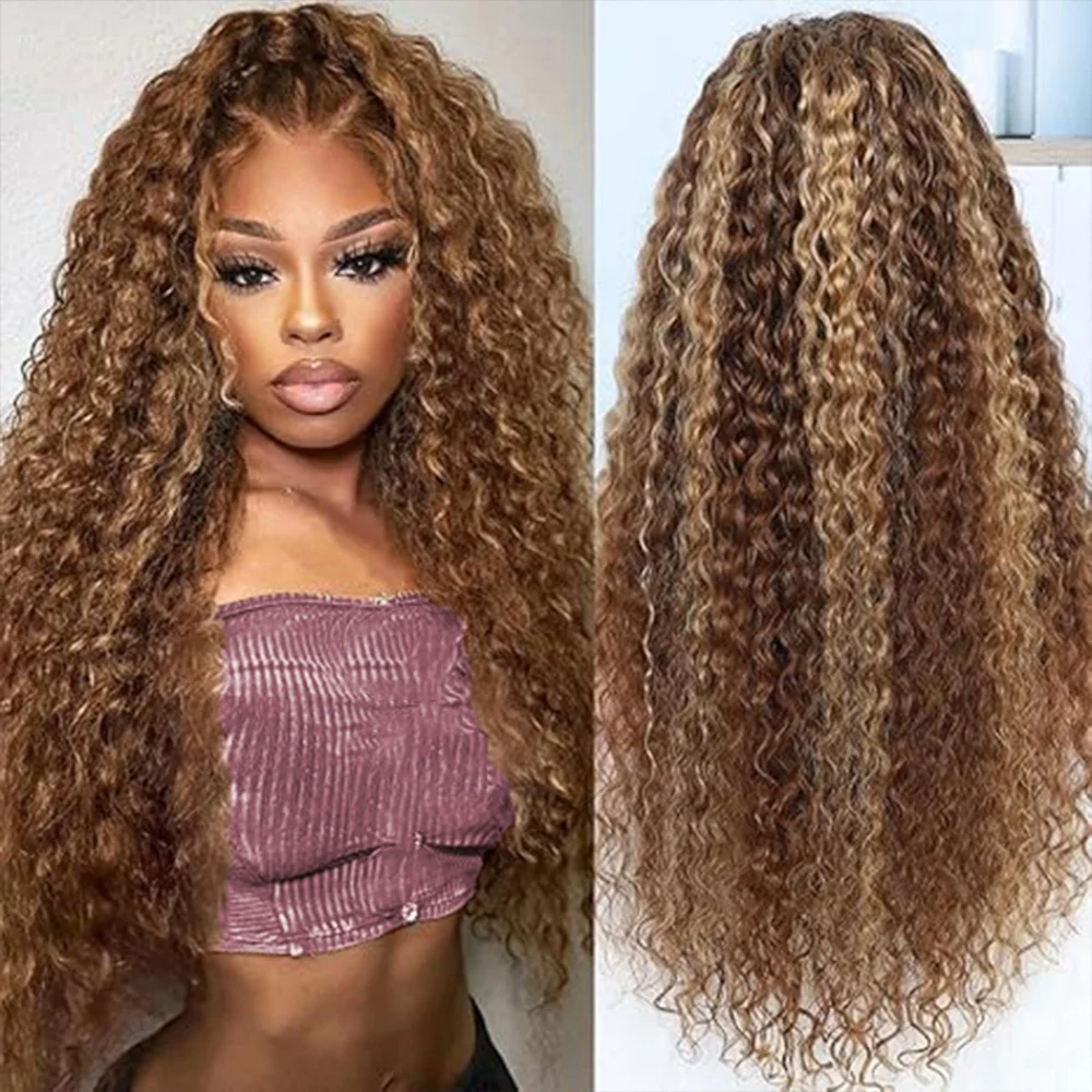 

250 Density 13X6 Hd Lace Frontal Wig Deep Wave Human Hair Wigs 427 Highlight 100% Human Hair Pre Plucked Brazilian Curly Wigs