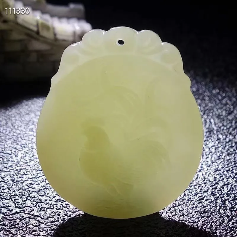 Natural 100%real white hetian jade carve Zodiac chicken Bless peace pendant jewellery Handle piece for men woman gifts good luck