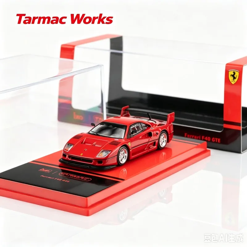 TW 1:64 F40 GTE supercar Ferrari red alloy casting model, simulated static desktop ornament, adult collectible,gift for boys.
