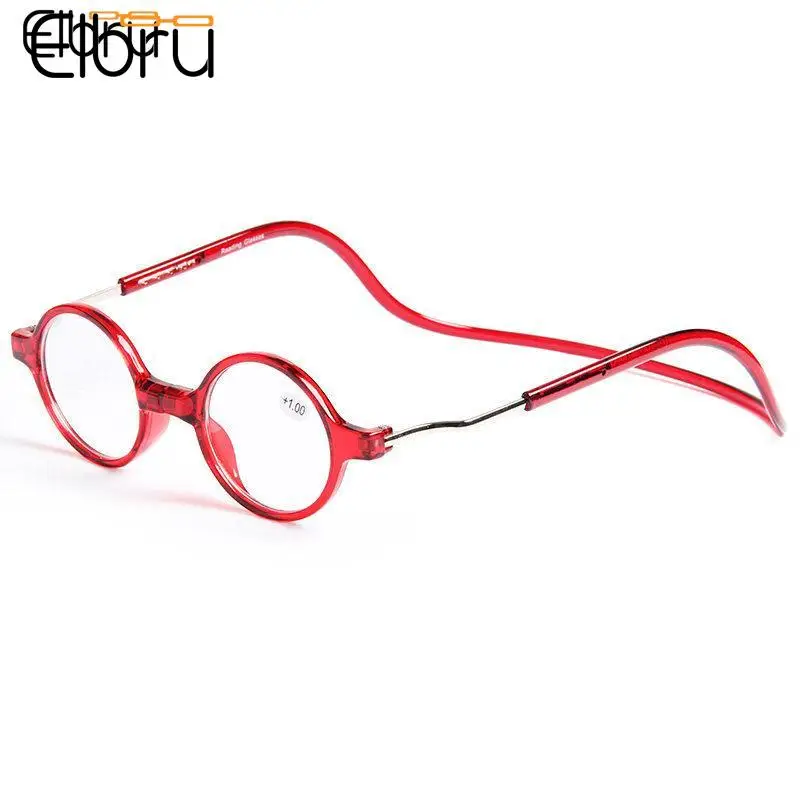 Elbru Magnetic Reading Glasses Men Women Hang Neck Magnetic Round Presbyopia Glasses Reading Eyeglasses Diopters +1+2+3+4 Gafas