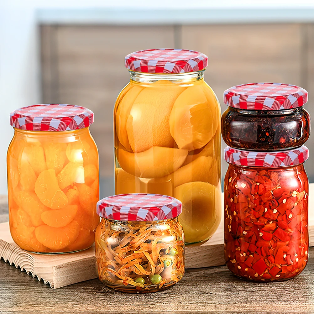 

10pcs Wide Mouth Jar Lids Leak Proof Replacement Canning Lids Plaid Decorative Split Type Jar Lid For Jams Jelly Fresh Storage