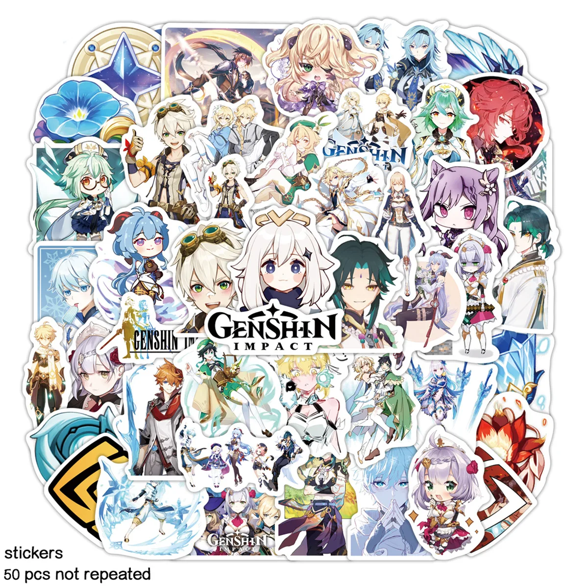 50PCS Anime Game Genshin Impact Stationery Stickers for Kids Kawaii Helmet Decals Skateboard Notebook Laptop Phone Bike Car Toys