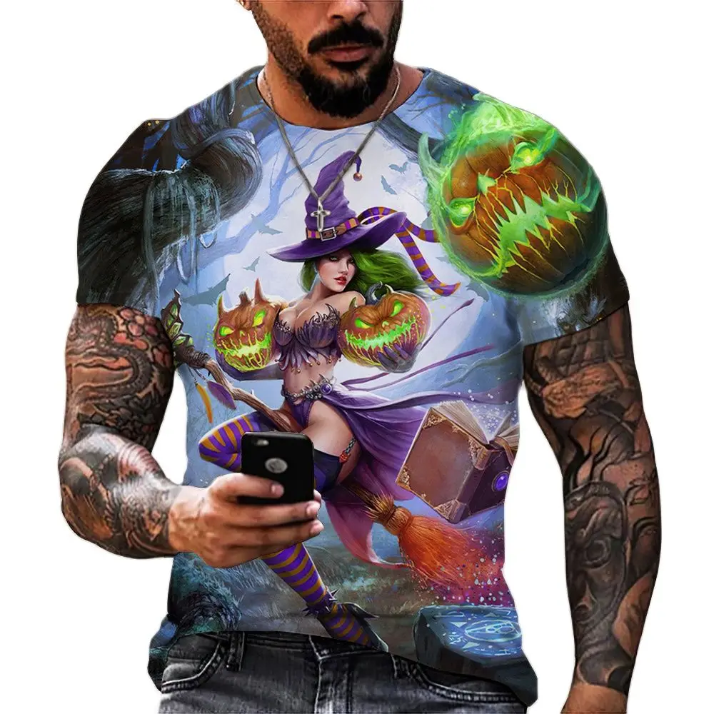 Hot Sexy Witch Cartoon Pattern Shirt 3D Harajuku New Men And Women Street Short Sleeve Round Neck Casual Comfortable Fashion Top