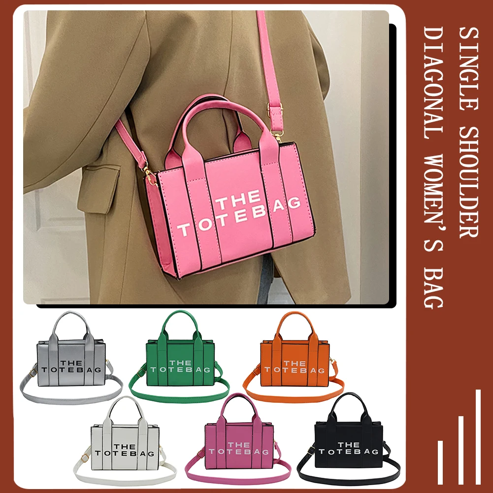 Bolsos de mensajero con letras en contraste para mujer, bolsos con asa superior de cuero PU, portátiles, informales, simples, correas ajustables, Satchel femenino