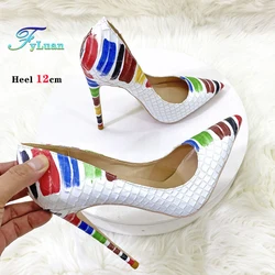 Graffiti Crocodile Embossed Women Pumps Pointy Toe High Heel Shoes White Sexy Slip On Heels for Party Wedding Nightclub Stiletto