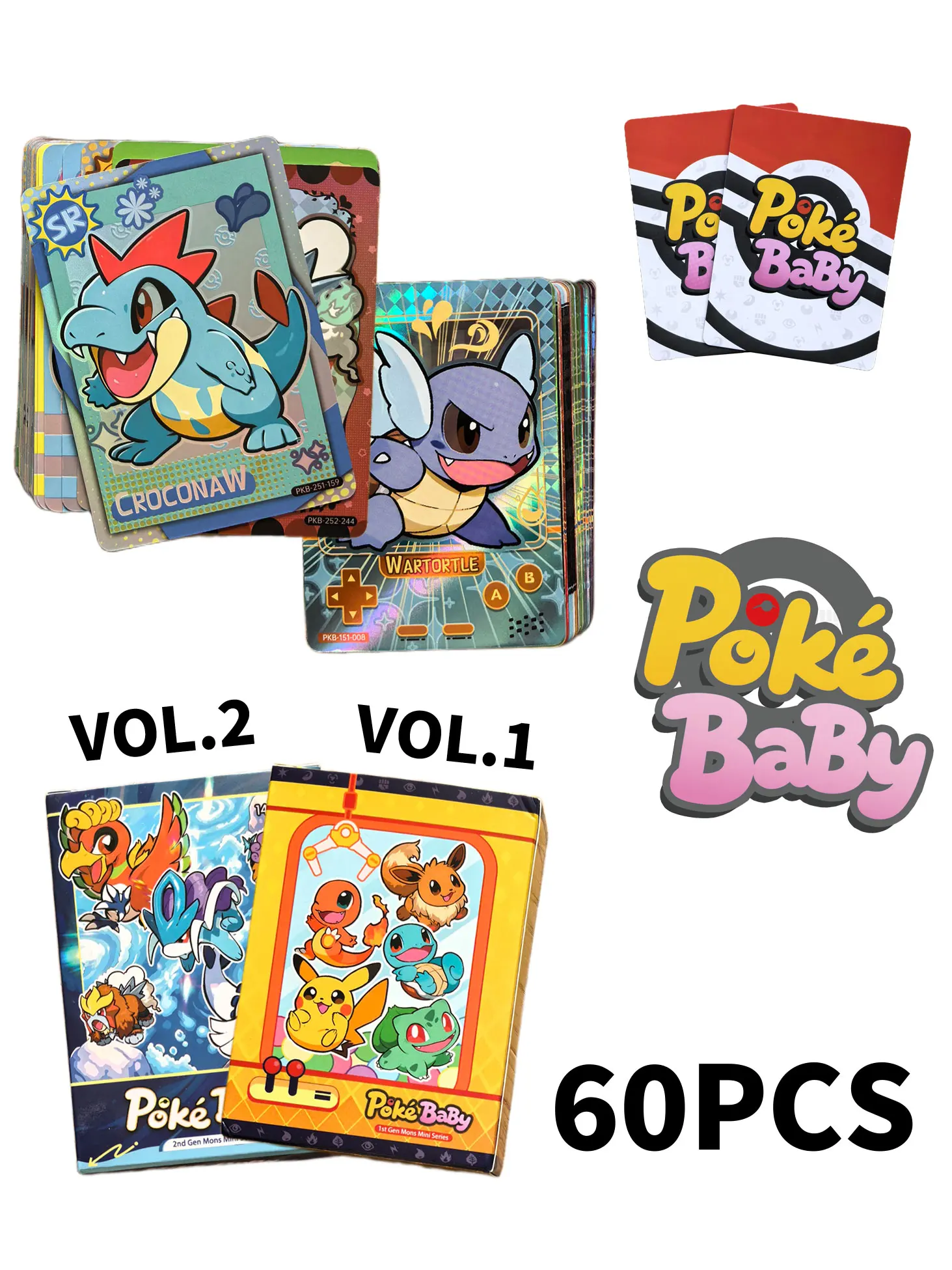 60 Stück Blind Box Vol1 2 PokeBaBy Niedliche DIY-Karten-Taschenmonster Holografisch 1996 Q151 Anime-Version Klassische Sammelkarte