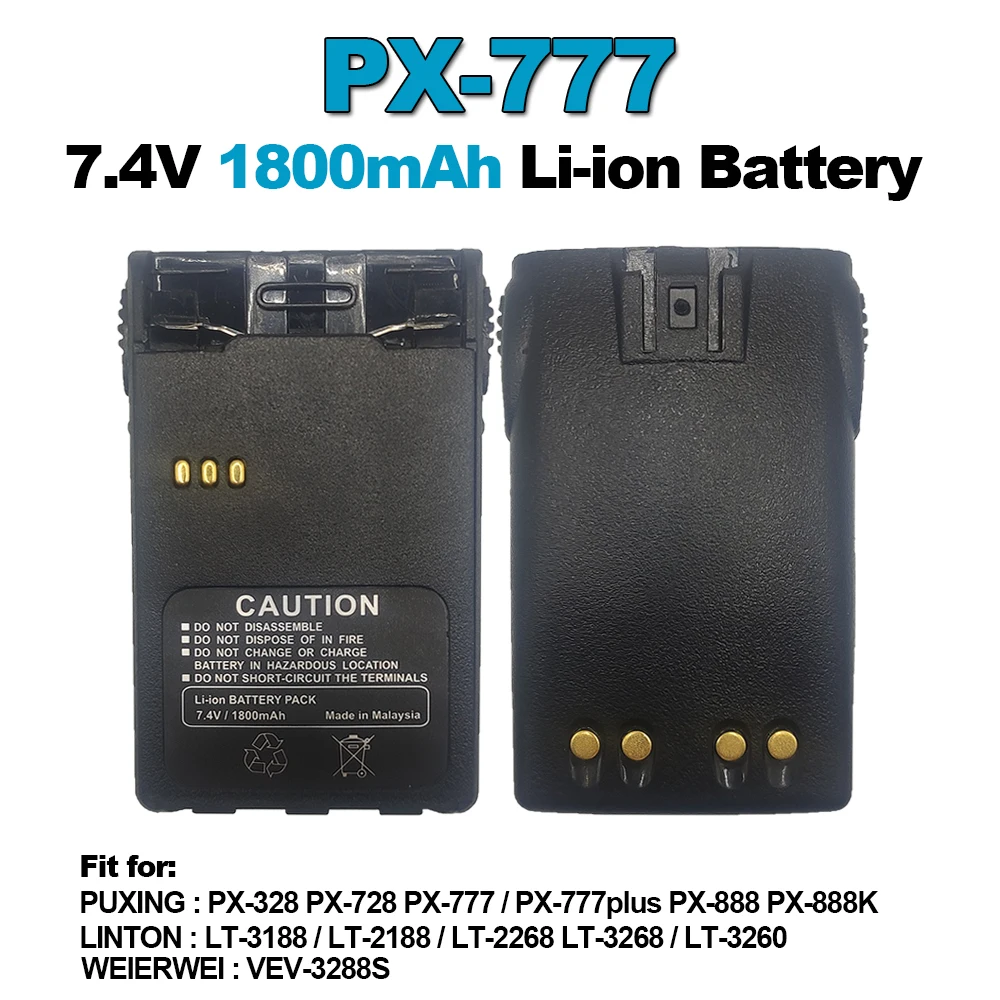 

PUXING PX-777 Walkie Talkie Li-ion Battery 1800mAh 7.4V for PX777 PX888 PX-999 PX-328 PX-728 PX-777Plus VEV-3288S Two Way Radios