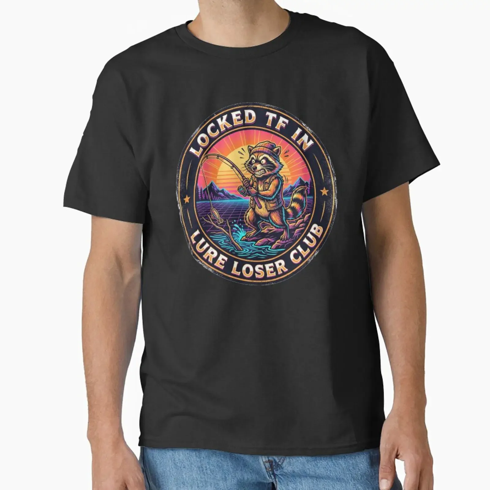 Jimothy Raccoon Locked In Lure Loser Club designed and sold by SisuPrintsCo vintage Washed Comfortable Breathable Unisex
