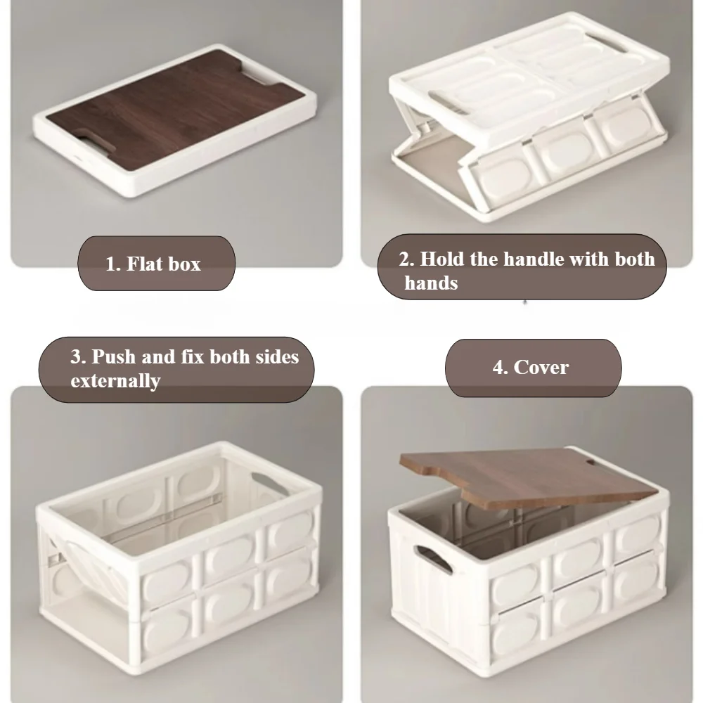 صندوق تخييم خارجي بغطاء خشبي ، صناديق قابلة للطي ، صندوق تخزين منزلي قابل للتكديس ، معدات تخييم ، منظمات تخزين أدوات طاولة