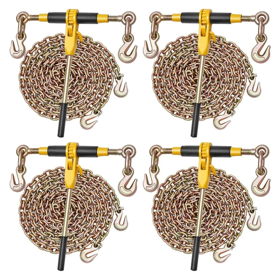 

Цепной стяжной ремень с храповым механизмом 5/16 дюймов x 12,8 футов, цепи G80, рабочая нагрузка 8000 фунтов, комплект цепных стяжных ремней с храповым механизмом для буксировки, перевозки, лесозаготовок, тяжелых грузов