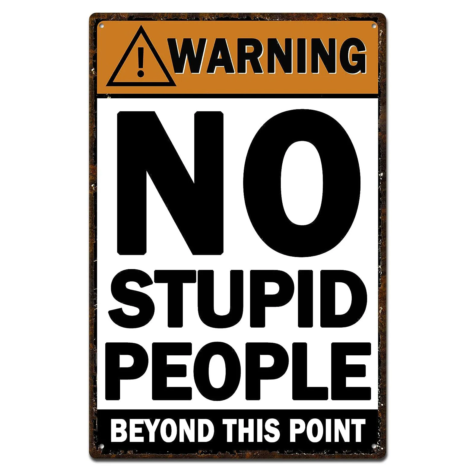 Funny Warning No Stupid People Beyond This Point Metal Tin Sign for Home Bar Garage Wall Decor Art