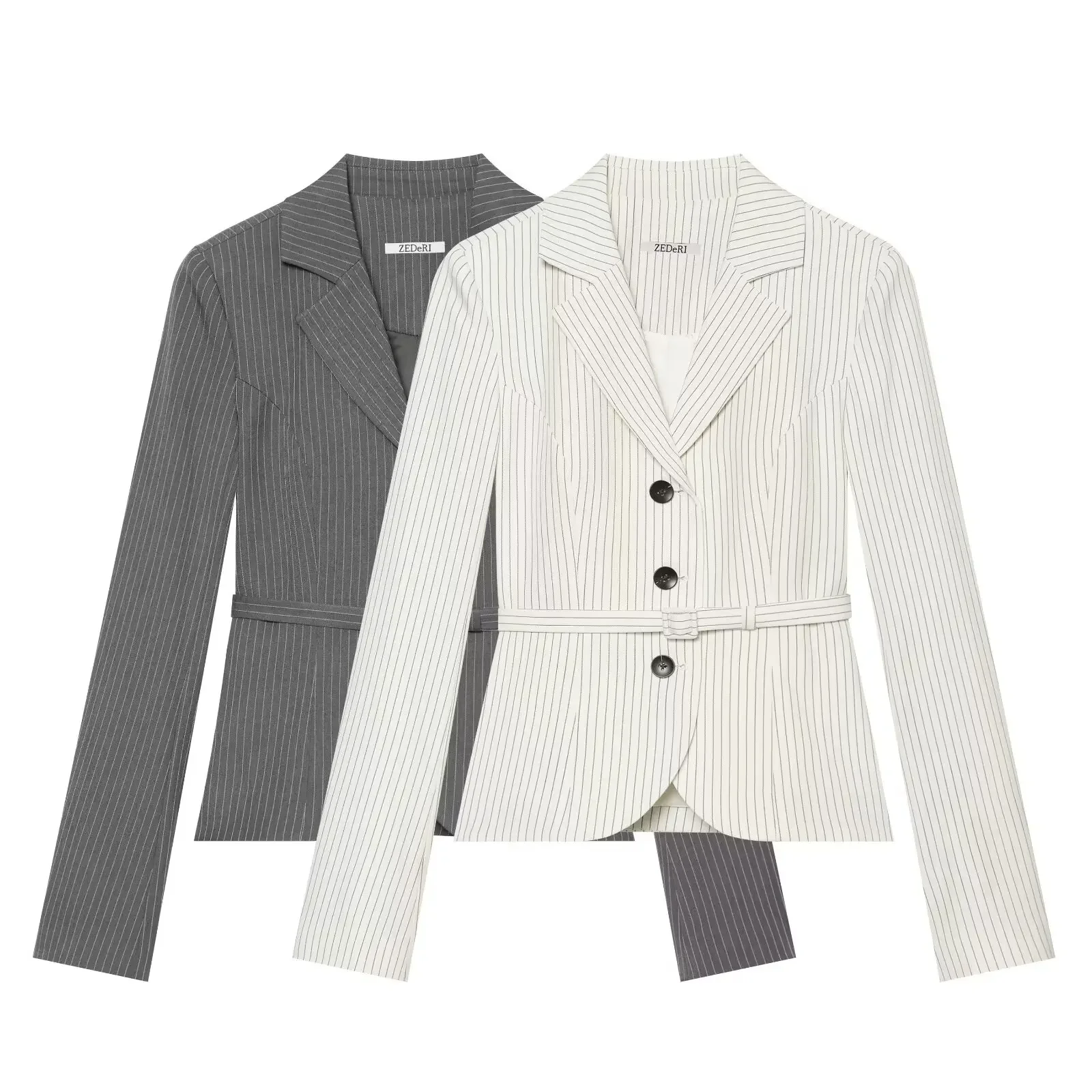 Women's Suit 2026 Y2K Summer Fashion Striped Lapel Zipper Standard Fit Long Sleeve Blazers Professional Set Coat Jacket