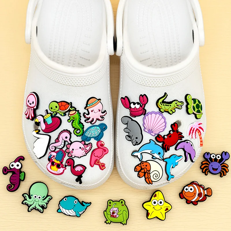 1/30pcs Ocean Animal Shoe Charms Cute Crab Turtle Flamingo Seahorse Whale Octopus Decorations for Clog Sandals Kids Party Gifts