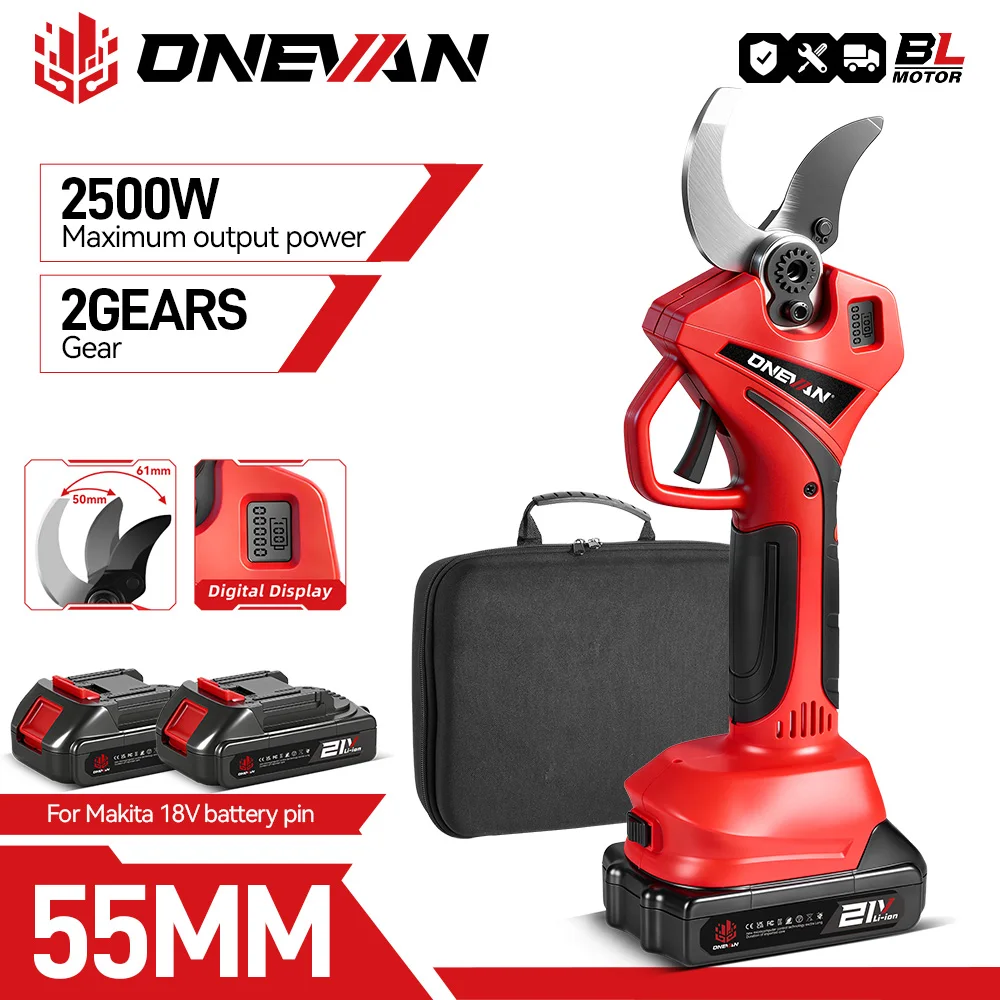 ONEVAN Bürstenlose 55 MM Elektrische Gartenschere 2 Gang Elektrische Schere Äste Garten Power Tool Für Makita 18 V Batterie pin