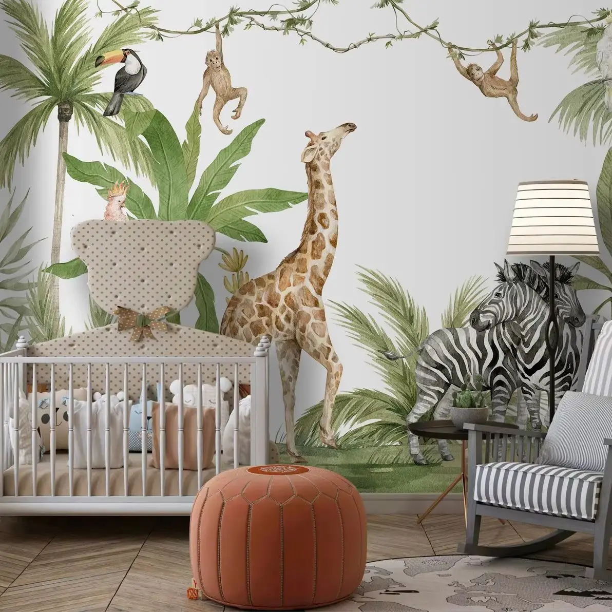 Safari Animals Wallpaper,Tradition Non-woven Nursey Wall Decor Safari Animal Kids Wall Mural,Regular Jungle Wall Paper ,PVC FREE