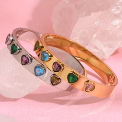 Greatera Valentine's Day Women's Bangle Colorful Cubic Zircon Filled Heart Pattern Bracelet Gift Light Luxury Artistic Jewelry
