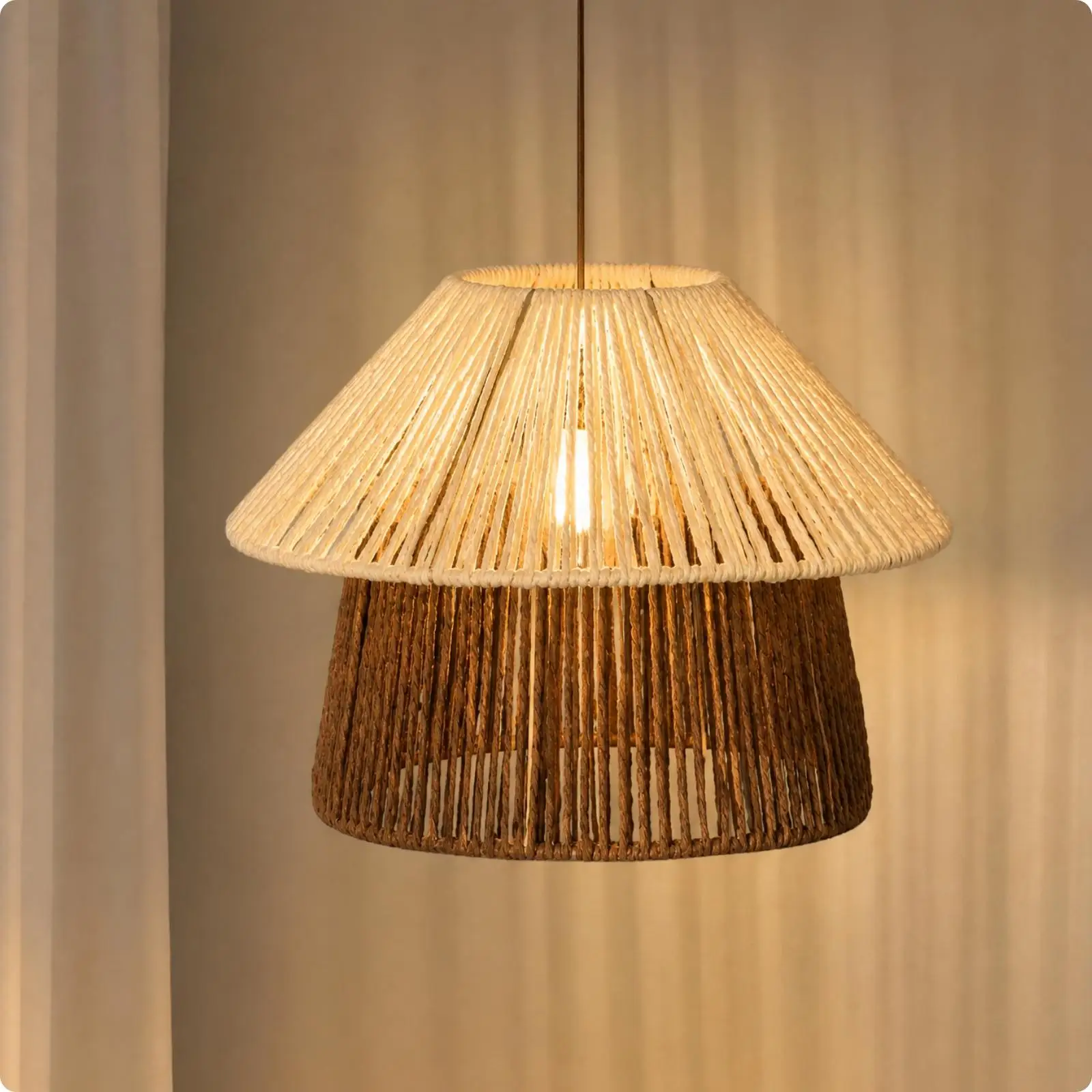 Lightweight Woven Lampshade Cover for Table Lamp with White and Brown Natural Style Decor
