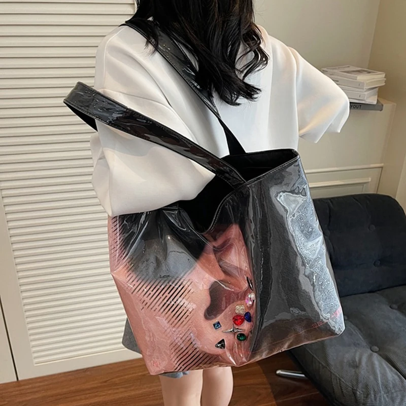

Y2K Creative Printed Large Capacity Shoulder Bags 2025 New PVC Canvas Shopping Tote Bag Women Casual Handbags