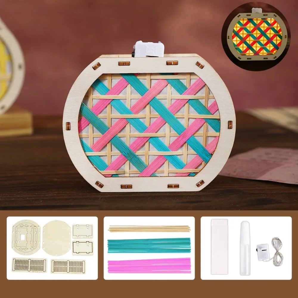 Chinese Style Bamboo Woven Refrigerator Magnet Handmade DIY Material Kit Mid-Autumn Festival Lantern with Led Light Colorful