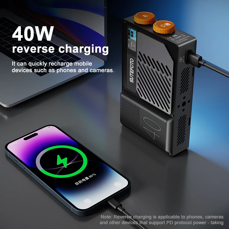 Sutefoto T40X/T40C 비디오 조명 2800K-10000K±200K 14000Lux 냉각 팬 5000mAh 37Wh Vlog 사진용 필 라이트