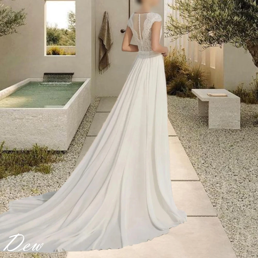 تخصيص الشيفون الأبيض جودة عالية حفل زفاف غمد رسمي رائعة يزين فستان الزفاف الكلاسيكية الخامس الرقبة أثواب الزفاف