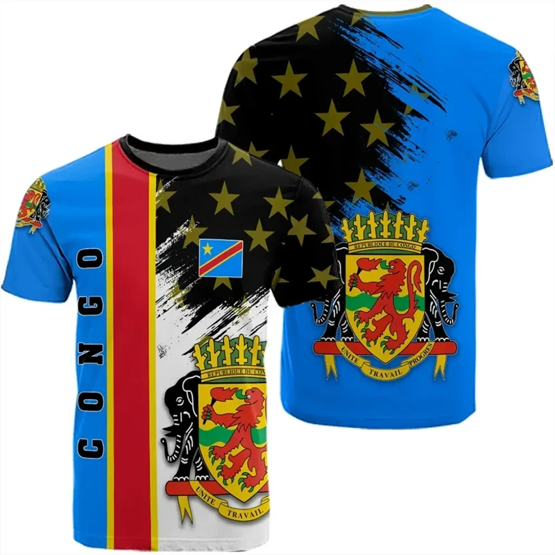 

Democratic Republic of Congo Veterans Flag 3D Print Congolese Flag T Shirt Summer Round Neck Short Sleeve Oversized Tops Male