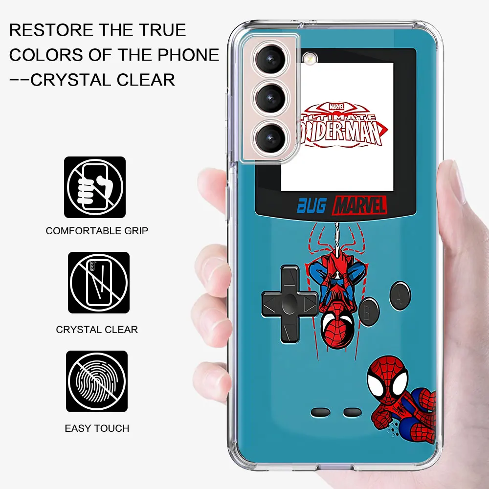 Clear Case for Samsung Galaxy S24 S23 S10 Lite S20 S21 FE S22 Ultra S9 Plus TPU Cover Marvel Super Hero Retro Gaming Console