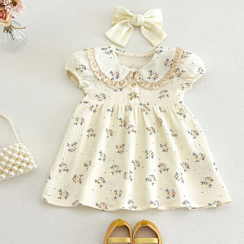 

Новое летнее платье для девочек 1-5 лет, 2026 года, с коротким рукавом, хлопковое, с принтом, для вечеринок, детские платья принцессы, детская одежда