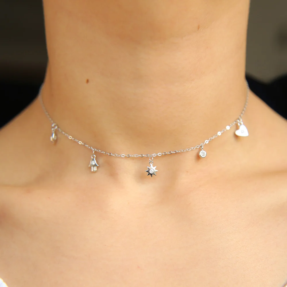% 100 925 ayar gümüş aşk yıldızı el çekicilik bling cz kaplamalı narin zarif katmanlı gerdanlık kolye kadın kızlar için