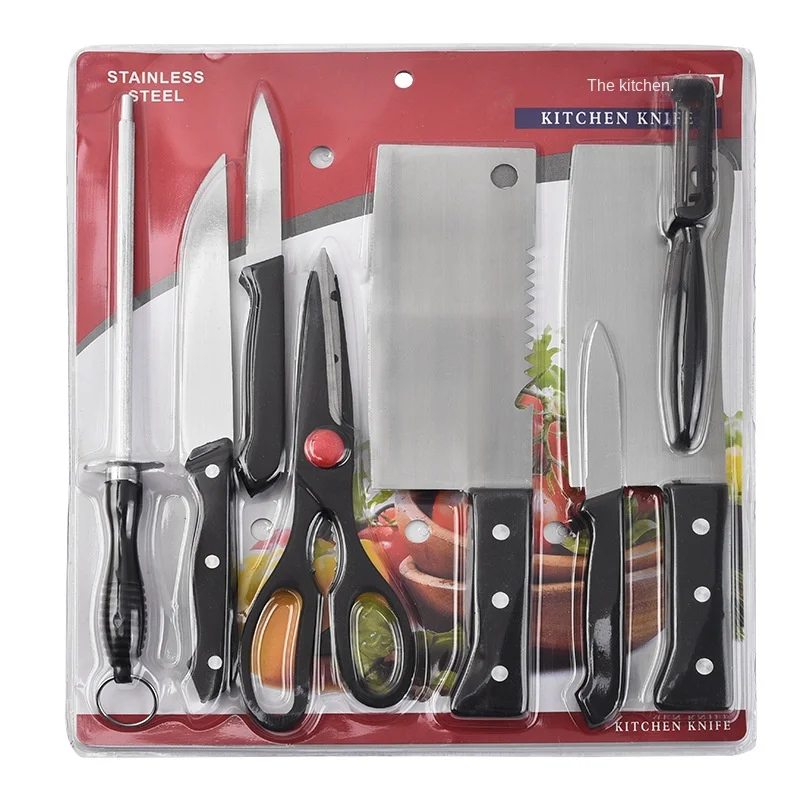 

Factory Stock Stainless Steel PP Chef Cleaver Knife Set for Meat & Fruit Cutting Includes Suction Card Suit for Food Buyers
