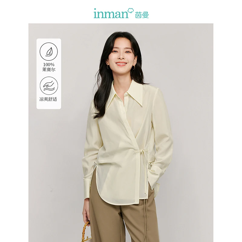 INMAN 2024 Autumn Neo-Chinese Style Women's Shirt disc button lapel loose long-sleeved blouse