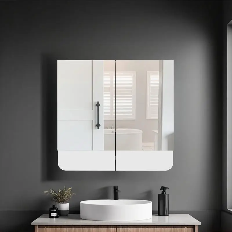 

Modern Minimalist White Medicine Cabinet with Two Swing Doors and Three Spacious Shelves