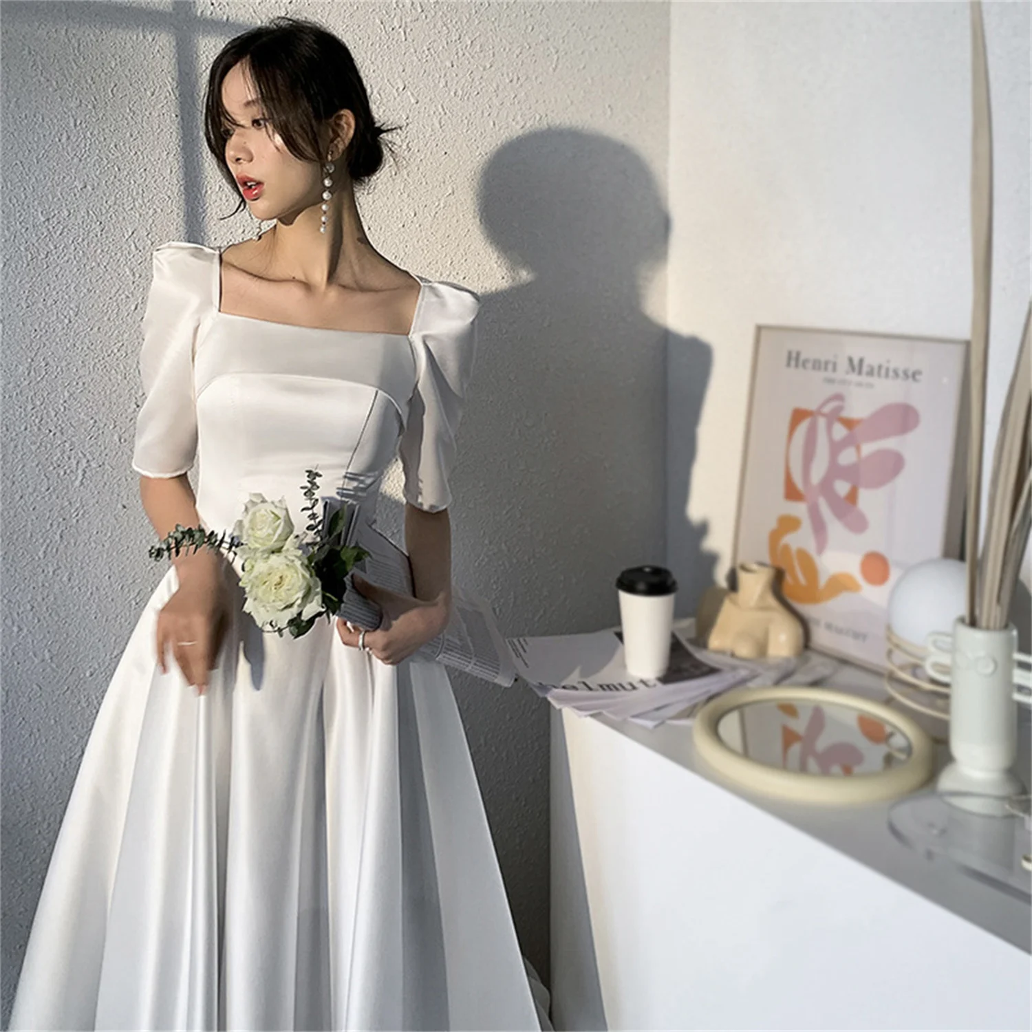 Satin Short Wedding Dress 2024 Little White Dress High Sewing Wedding Dresses for Woman Temperament Weddings Dresses 2023 Bride