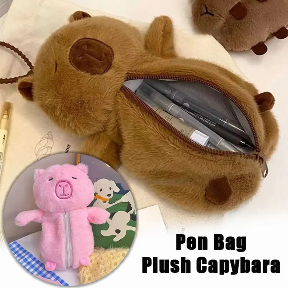 Bolsa para bolígrafos de felpa de alta calidad, bolsa de almacenamiento multifuncional de gran capacidad, estuche para lápices de juguete Capybara, regalo