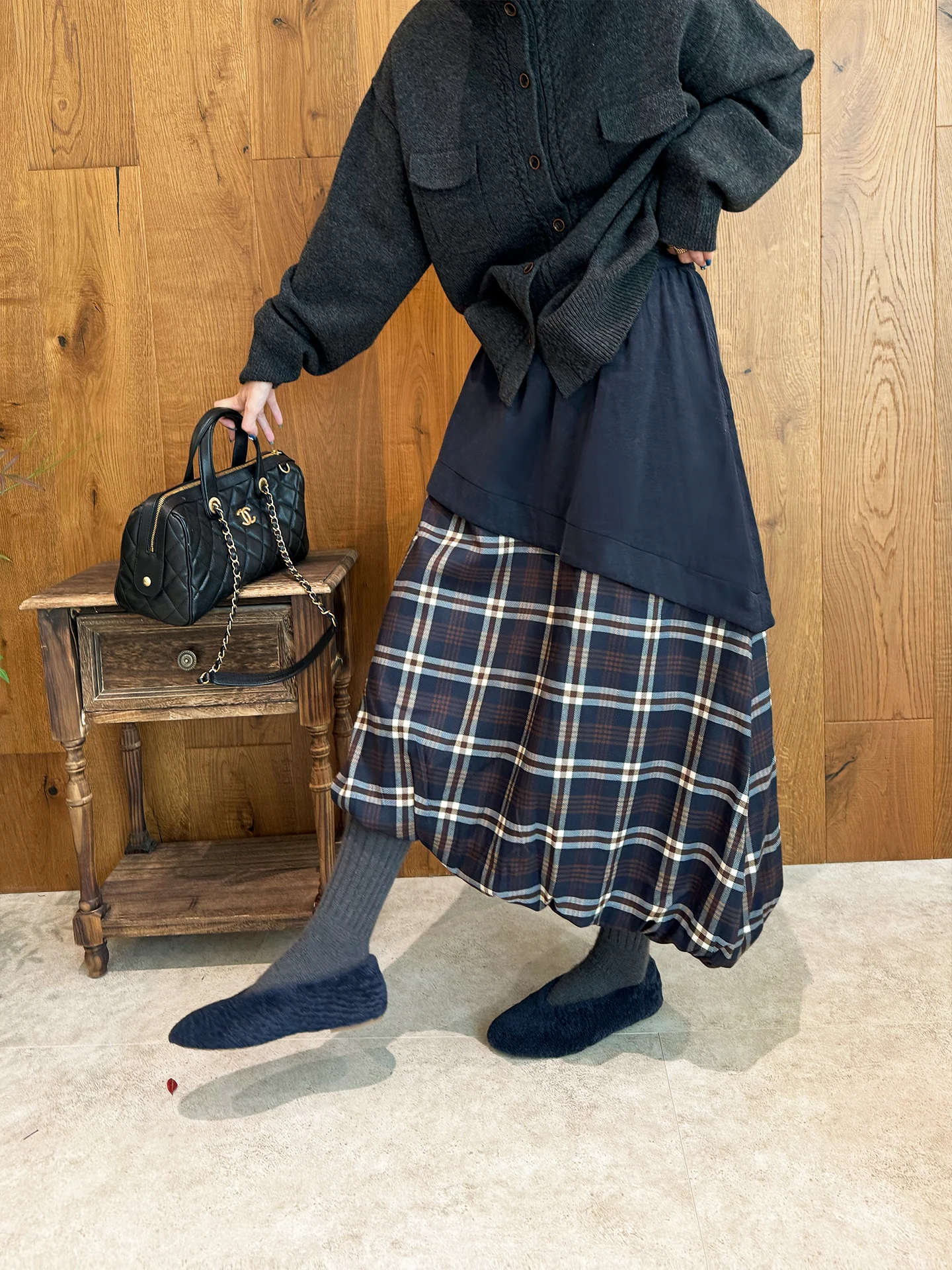 

BUUE Design Wool Blend Skirt Women's Faion Retro Plaid High Waist Loose Fit Casual Autumn Winter Skirt