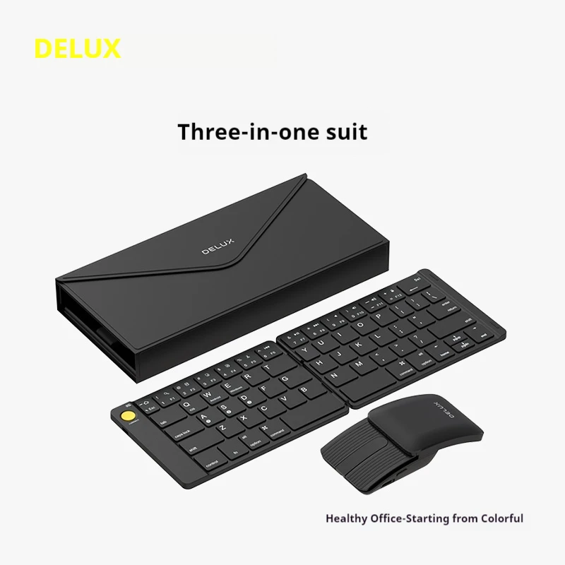 

Delux Wireless Bluetooth Folding Keyboard Mouse Set Ultra Slim Portable Silent Kit Multi-Device Support For Windows Android IOS