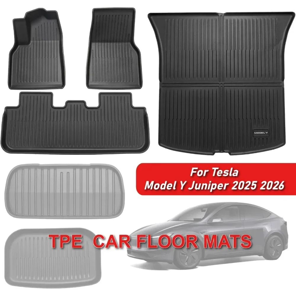 

Floor Mats For Tesla Model Y Juniper 2025 2026 TPE All-Weather Trunk Pads Double Layer Protective Carpets Odorless Cargo Liners