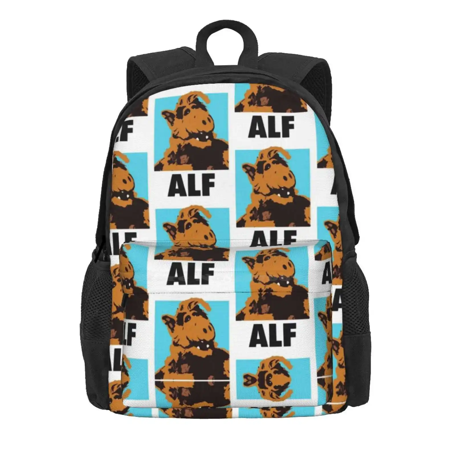 Happy Alf Cartoon Poster Hot Sale Schoolbag Backpack Fashion Bags 1980S Alf American Sitcoms American Comedy Alkrus Creations