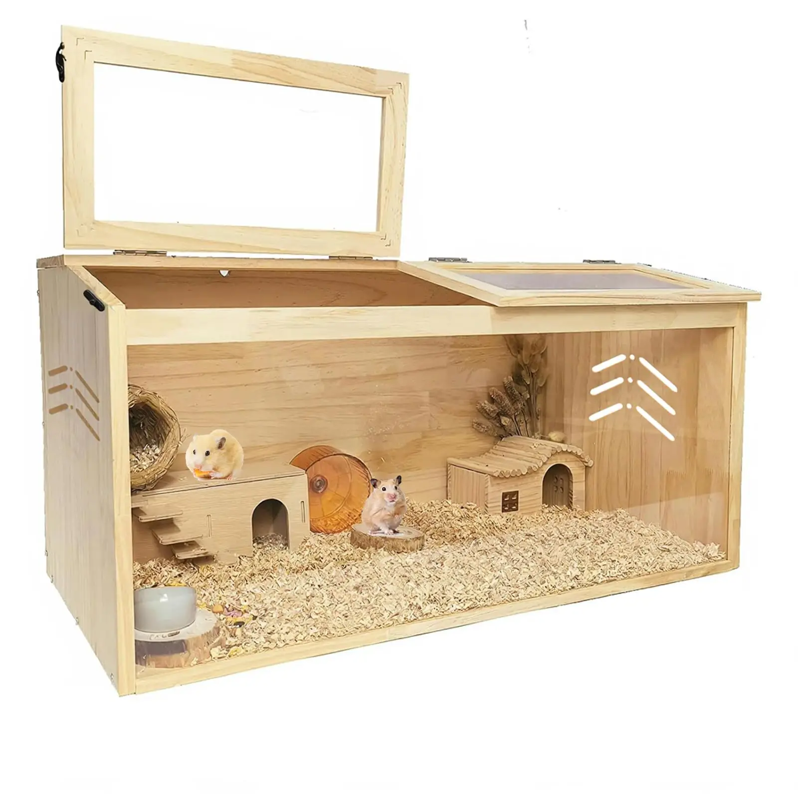 

Large Wooden Hamster Cage Chewproof | Gerbil Cage Hamster Habitats Enclosure with Openable Top & Acrylic Window, Small Animal Ca
