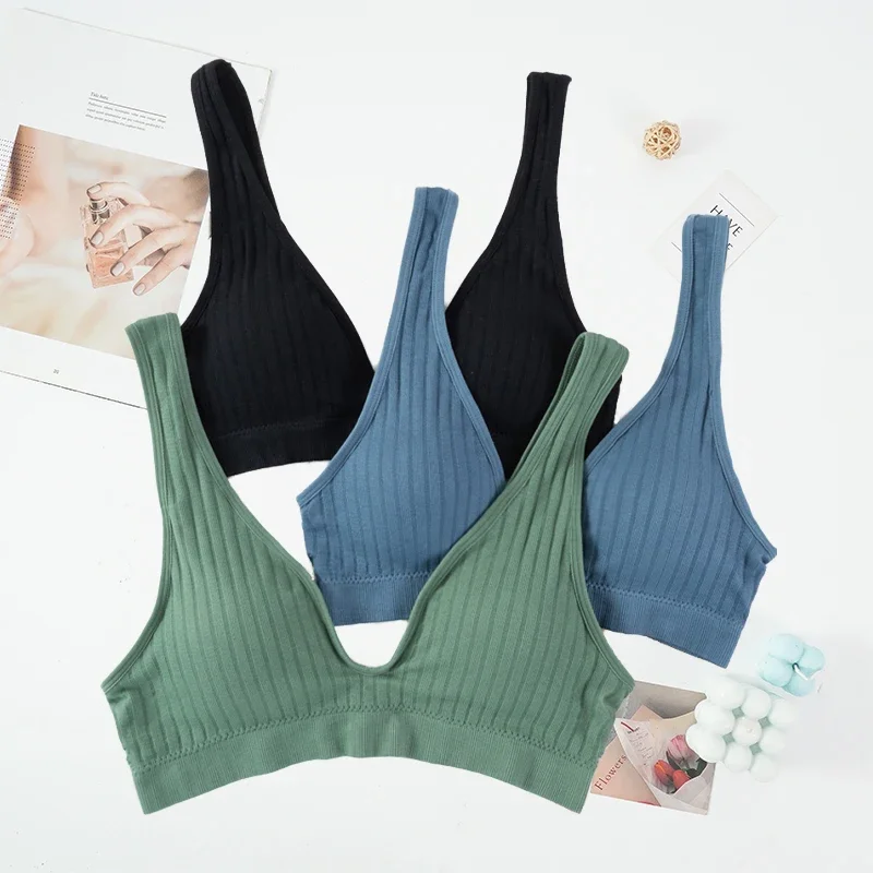 Women Seamless Sports Crop Top Sexy Bra Female Tube Tops Deep V Sexy Women's Underwear Bralette Sleeveless Camis Bandeau Top