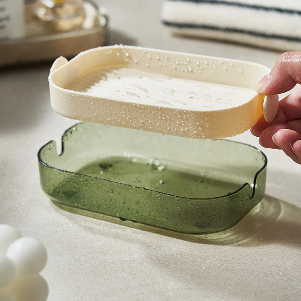 

4pcs Double Layer Drain Soap Box Simple Bar Bathroom Container Holder Tray Case Plastic Dish Decorative Storage