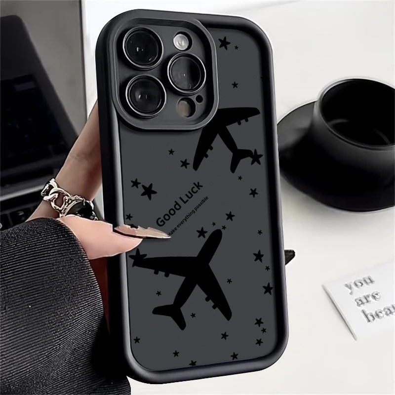 Luxuriöse weiche TPU-Hülle mit Flugzeugmuster für iPhone 13, 16, 15, 14 Pro Max, 15, 16 Plus, 11, 12, 13 Pro 16E, stoßfeste Silikon-Telefonabdeckung