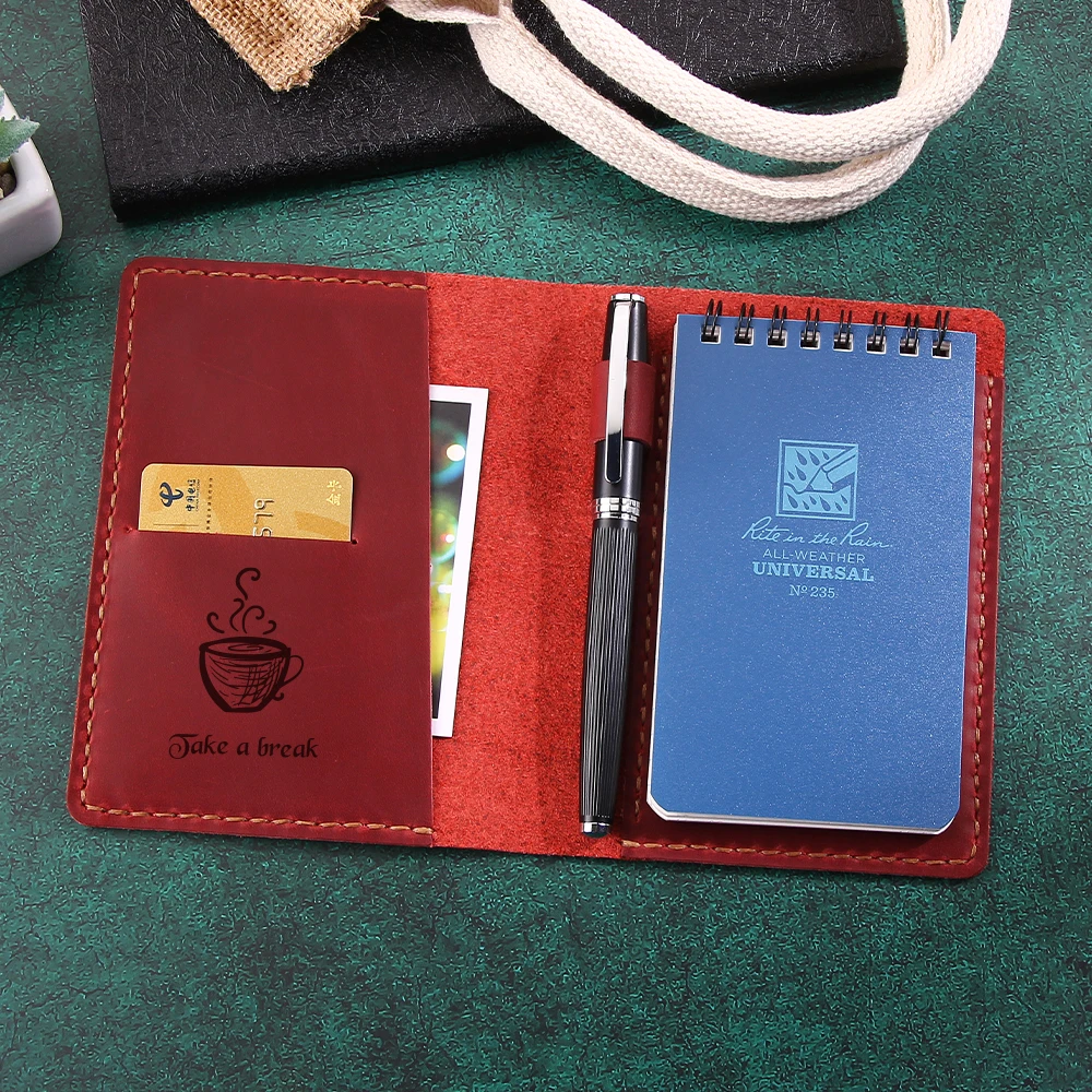 

Handmade Genuine Leather Cover Compatible With Top Spiral Notebooks For 3" x 5" Writing Pad Holder Mini Pocket Notepad Holder