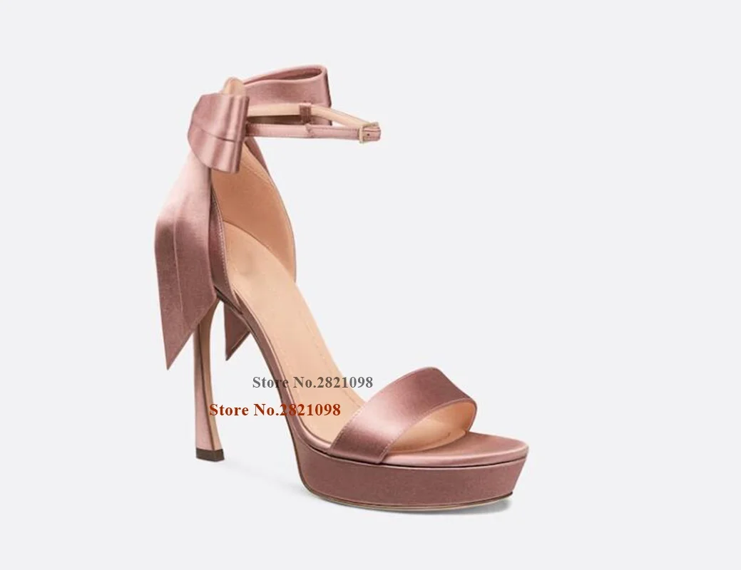 

Черные атласные сандалии на платформе с закругленным носком и ремешками-бабочкой сзади, женские летние модельные туфли на высоком каблуке