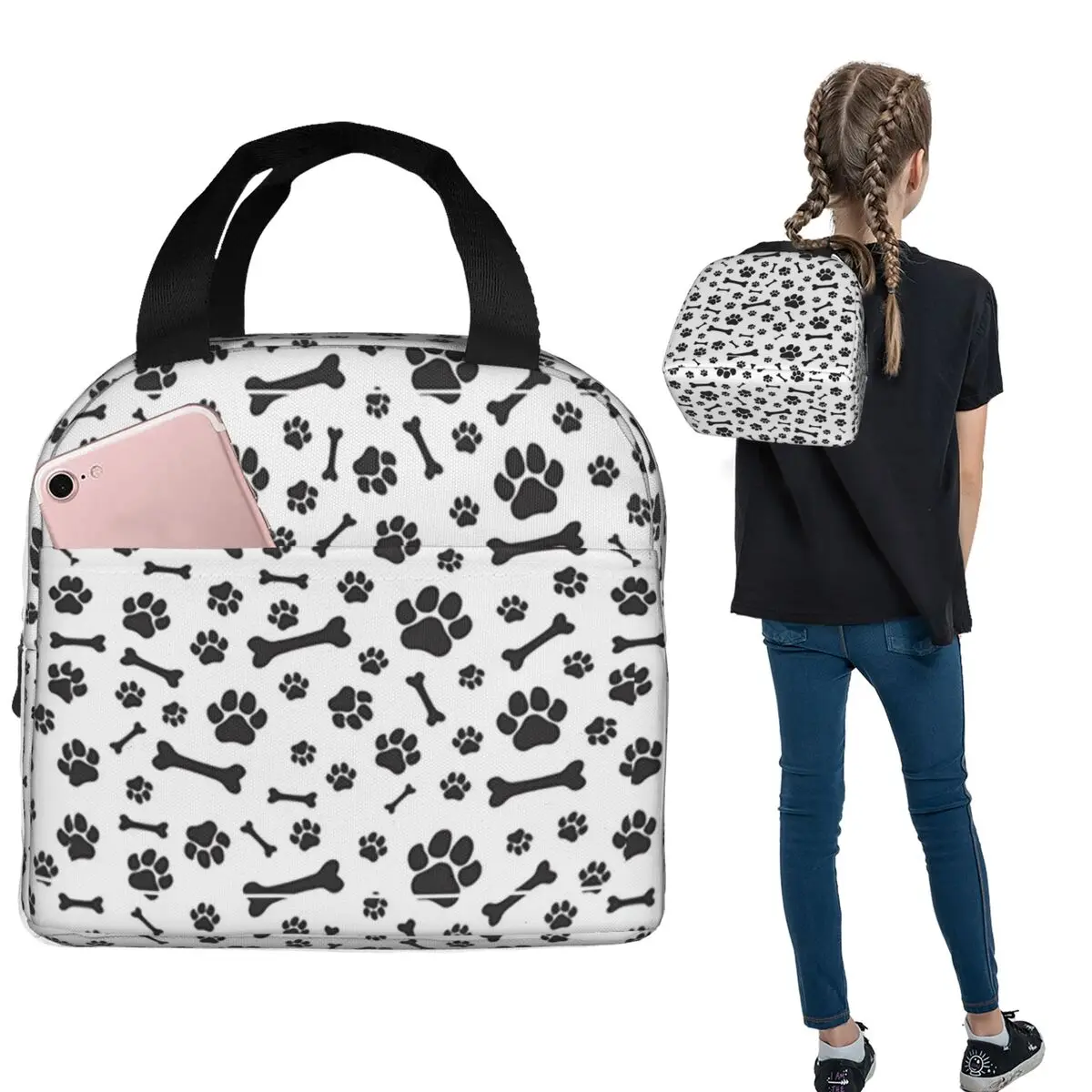 Colorful Dog Paw Print Insulated Lunch Bag for Women Kids Portable Food Boxes Thermal Lunch Box Tote