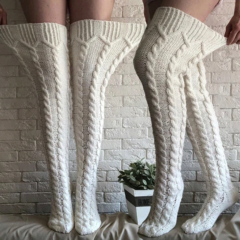 Women's Knitted Lengthened Thickened Over-knee Stockings Autumn Winter Leg Warm Striped Pile Lolita Stockings Thigh Long Socks