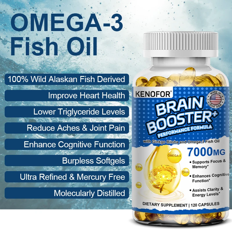 Brain Supplements for Memory & Focus, Nootropics Brain Support, Memory, Clarity, Energy - Vitamin B12, Ginkgo, Omega-3 Fish Oil