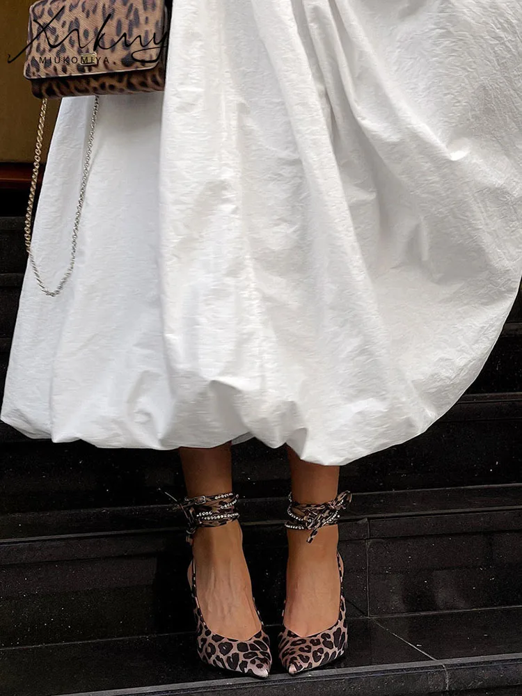 MiuKoMiYa White Midi Bubble Skirt Women High Waist Autumn 2025 Loose Pockets Women's Skirts A-line Solid Women Black Midi Skirts